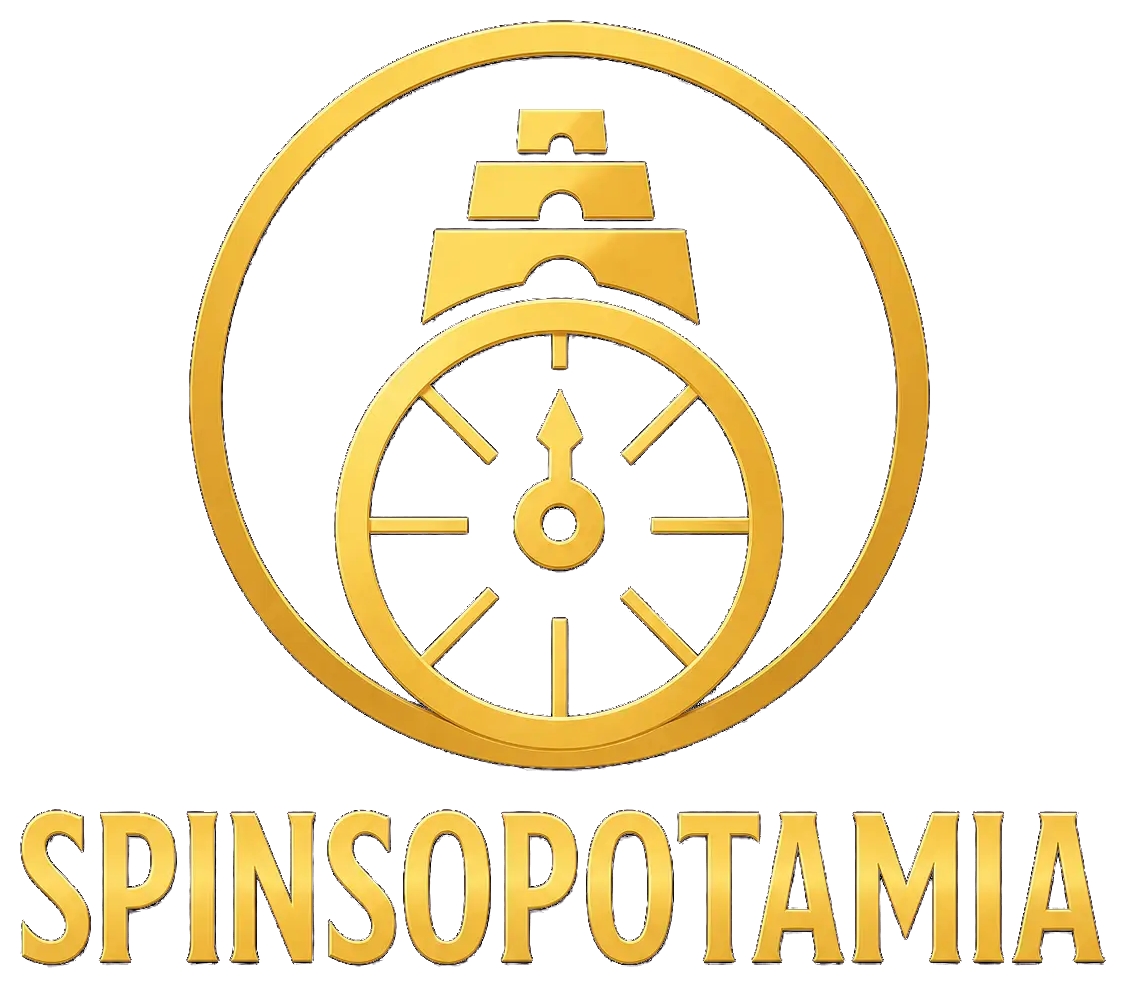 Spinsopotamia Casino gold ziggurat and fortune-wheel logo